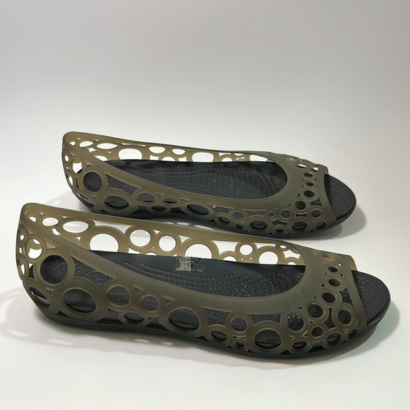 CROCS Adrina Ballet Open Toe Slip On Flats Gray Espresso Brown Size 10 - Picture 3 of 10